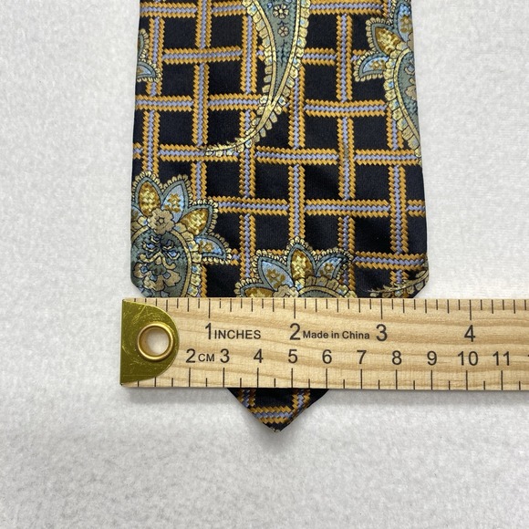 Robert‎ Talbott Seven Fold Limited Edition Silk Tie Lattice Paisley Black Gold - Picture 10 of 11